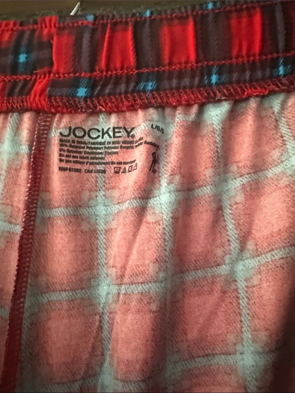 Jockey Red Plaid Swim Trunks with Blue Drawstring